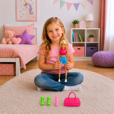 Kukull LeanToys Anlily Sport, 30cm, me aksesorë stërvitjeje, shumengjyrëshe