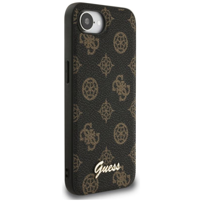 Футрола за телефон Guess Peony Script Logo MagSafe за iPhone 16E 6.1", еколошка кожа, црна