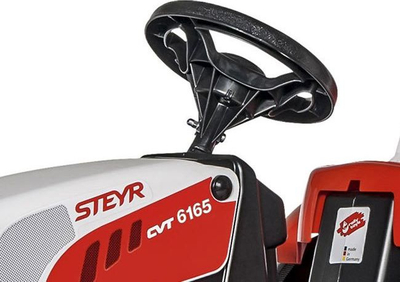 Traktor lodër me pedale Rolly Toys RollyKid Steyr, me rimorkio, për kalamaj 2.5–5 vjeç, i kuq e i bardhë