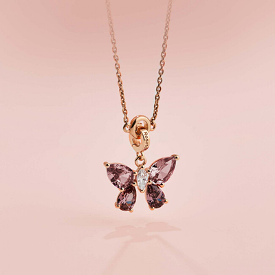 Charm Rosato Butterfly, argjend 925 roze, kristale ametisti, rozë