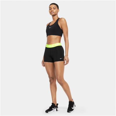 Спортски шорц Nike Pro 365 3", за жени, еластичен, црн со зелен појас