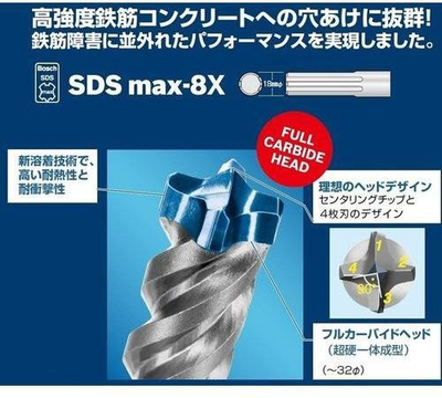 Spiral betoni Bosch SDS max 8X, 19mm, 520mm, metalik