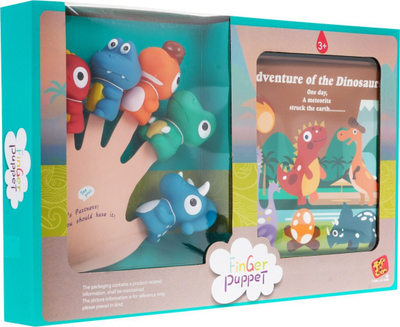 Set lodra gishti Finger Puppet Dinosaurs, 5 kukulla gome, libër përrallor, shumëngjyrësh