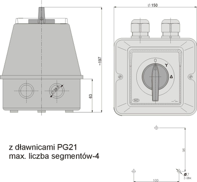 Ndërprerës rrotullues Elektromet ŁK 100-23, 3P 100A, IP44, në kuti