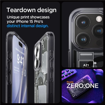 Këllëf telefoni Spigen Ultra Hybrid Mag Zero One për iPhone 15 Pro, 6.1\", me MagSafe, transparent me të zezë