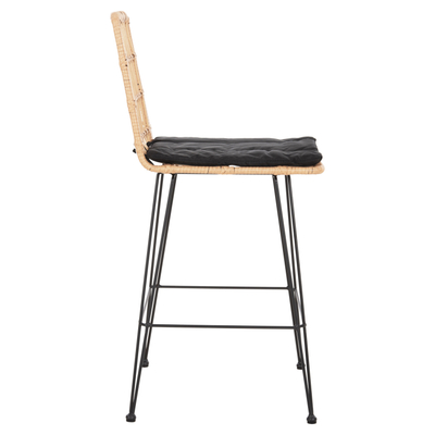 Stol bari Allegra HM5643.11, lartësi 103cm, sedilje wicker, me jastëk të zi