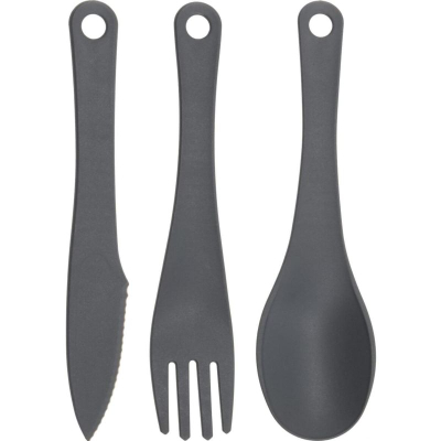 Set takëmesh kampingu RedCliffs Cutlery Set, 3 copë, me karabinë, gri e errët