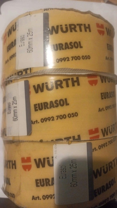 Shirit ngjitës vulosës Wurth Eurasol, 60mm, 25m, i verdhë