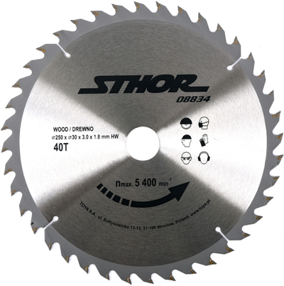 Teh sharre rrethore STHOR 08834, 250mm, 40 dhëmbë, metal