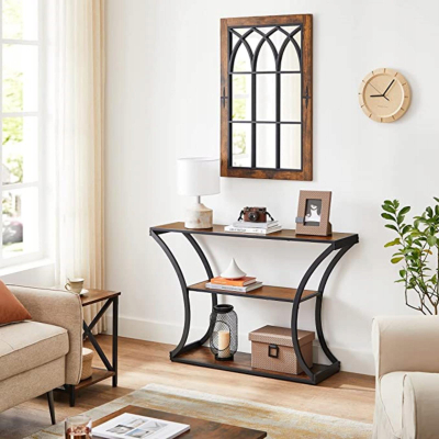 Tavolinë konzolë Rustic Wood, 3 kate, skelet metalik, e zezë