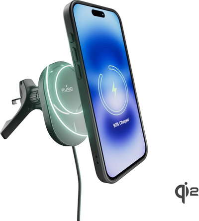 Mbajtës makine me karikues wireless Puro Push2qimagblk, magnetik, USB C, i zi