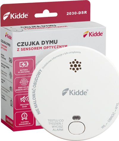 Detektor tymi optik Kidde 2030-DSR, bateri 9V, sinjal zanor me LED, i bardhë