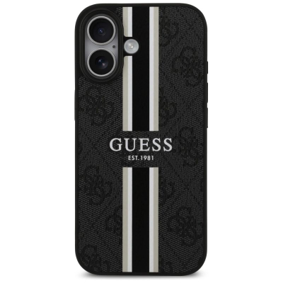 Mbulesë telefoni Guess 4G Printed Stripes MagSafe, për iPhone 17, TPU, e zezë