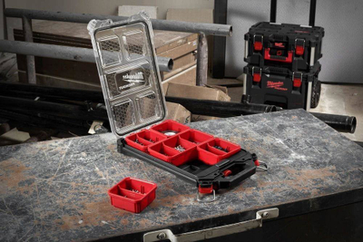 Organizues veglash Milwaukee Packout Compact Slim, 5 ndarje, plastikë e fortë, i kuq