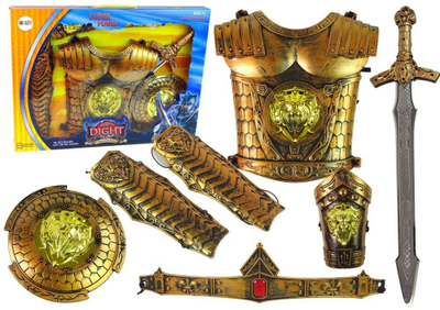 Kostum kalorësi për fëmijë Dight, set armature me shpatë, 7 pjesë, ari antik