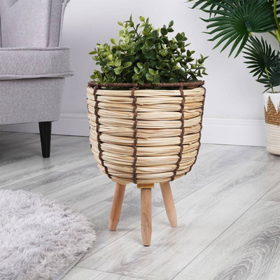 Vazo dekorative me këmbë Vilde Flower Pot Stand, 28.5cm, shportë druri, bezhë natyrale