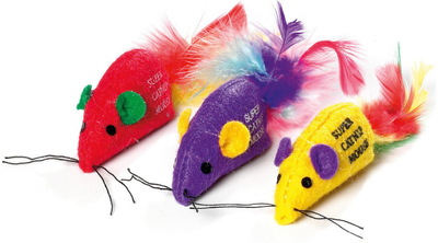 Играчка за мачки Karlie Super Mouse, сет 3 парчиња, 6 cm, многубојна