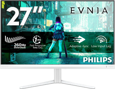 Monitor Philips Evnia 27", IPS 260Hz, 1ms, i bardhë