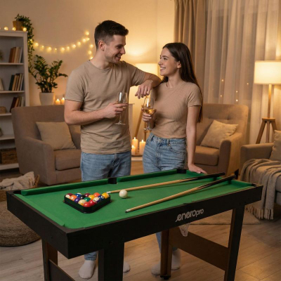 Tavilinë bilardo Enero Pro, 121x61x79 cm, faqe e gjelbër, e zezë
