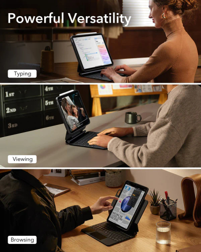 Mbrojtëse me tastierë ESR Rebound Magnetic 360, për iPad Pro 11" (M5) 2025, iPad Pro 11" (M4) 2024, e zezë