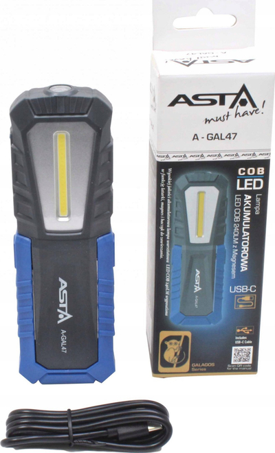 Dritë pune ASTA A-GAL47, COB LED 240 lm, e rikarikueshme, zi blu