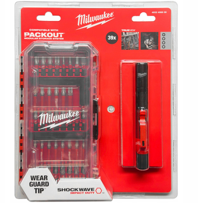 Set bitash Milwaukee Shockwave 38 copë me elektrik dore Trueview, 100 lumens, me bateri