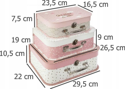 Set valixhe kartoni Atmosphera, 3 copë, për lodra, rozë dhe e bardhë
