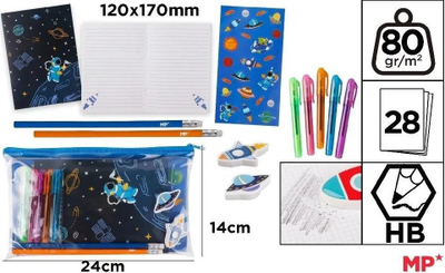 Set shkrimi për kalamaj Space, 12 copë, me fletore dhe stilolapsa, shumëngjyrësh