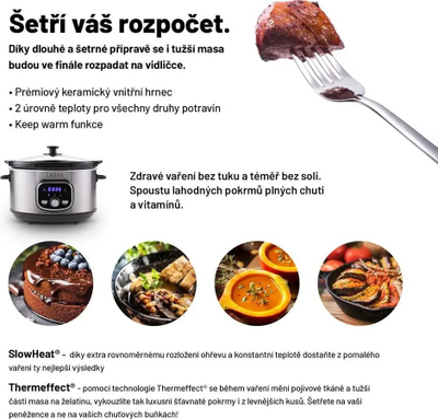 Tenxhere gatimi e ngadaltë Lauben Slow Cooker 3500SB, 3.5L, 200W, inox e zezë