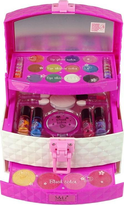 Сет шминка за деца Leantoys Vanity Case, кутија со огледало, козметички аксесоари, розова