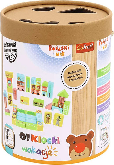 Дрвени блокови Trefl O!Klocki Holidays Toddlers and Teddy Bear, 53 елементи, шарени