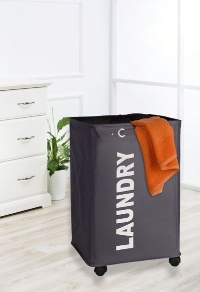 Kosh rrobash Vileda Quadro, tekstil, me rrota, gri
