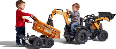 Traktor lodër me pedale Falk Case IH Construction, me rimorkio dhe eskavator, portokalli