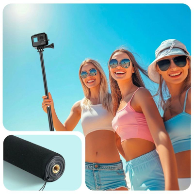 Selfie stick monopod Tech-Protect GA100, teleskopik, për GoPro DJI, i zi