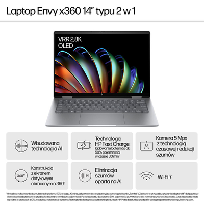 Laptop konvertues HP Envy x360 14-fa0016nw, Ryzen 7 8840HS, 14" WUXGA Touch, 16GB RAM, 512GB SSD, argjendtë