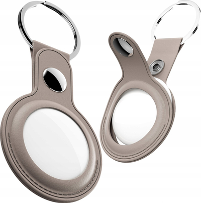 Mbajtëse lëkure për AirTag KeyBudz AirTag Keyring me karabinë metalike, ngjyrë sandy beige