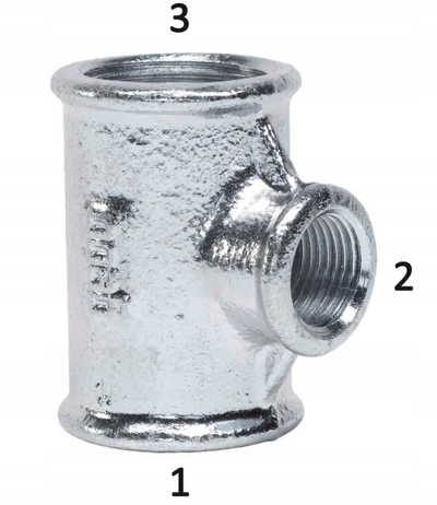 Tee reduktuese me fije Opal, 1" x 3/4" x 1", e galvanizuar