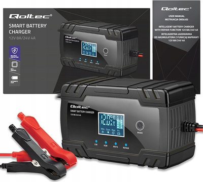 Полнач за батерии Qoltec Microprocessor Charger, 12V 8A, 24V 4A, со LCD екран