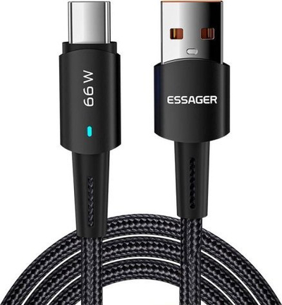 Кабел за полнење Essager USB во USB C, 100W 7A, 1m, црна