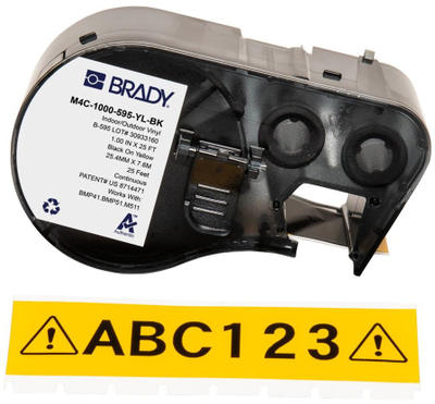 Kartë etiketuese Brady M4C-1000-595-YL-BK, 25.4mm x 7.6m, vinil brenda jashtë, e verdhë