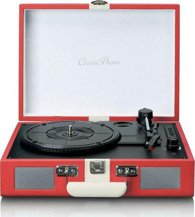 Gramafon portativ Lenco TT-110, Bluetooth, 33 45 78 rpm, i kuq me të bardhë