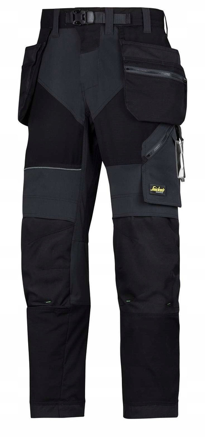 Pantallona pune Snickers FlexiWork, me xhepa holster, të përforcuara, të zeza, masa 48