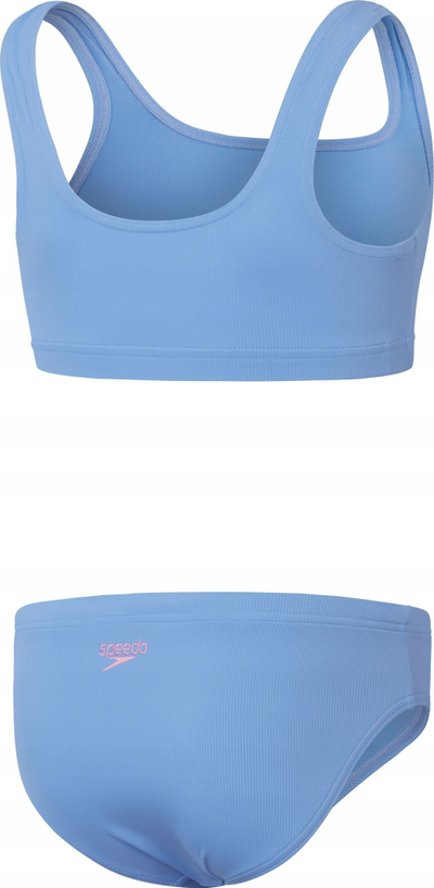 Kostum banje dy pjesësh për goca Speedo RIB 2PC, material i ricikluar, teksturë ribbed, blu e çelët