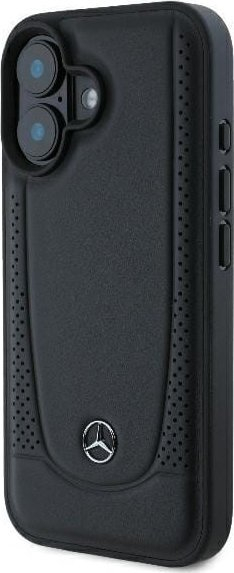 Këllëf telefoni Mercedes Urban për iPhone 16, lëkurë, 6.1", i zi