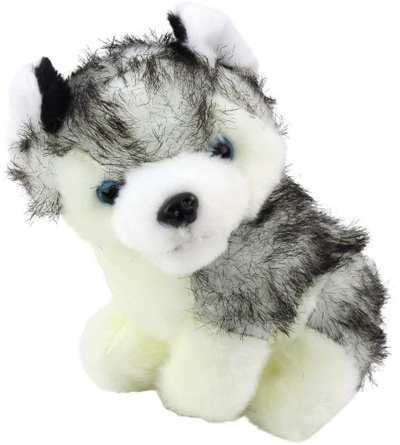 Lodër plus LEANToys Husky në çantë, maskotë pelushi, e bardhë gri