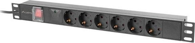 Prizë PDU Lanberg 19" 1U, 6x SCHUKO, 16A, kabllo 2m, e zezë