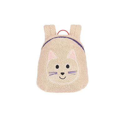 Çantë shpine fëmijësh Lassig Tiny Backpack Tiny Team Cat, dizajn mace, teddy fleece, bezhë