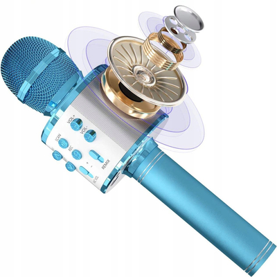 Mikrofon karaoke ExtraLink LTC UM10N, Bluetooth, me bokës të brendshme RGB, blu