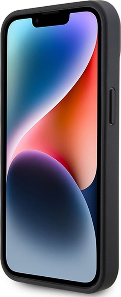 Këllëf telefoni AMG Leather Debossed Lines për iPhone 15 6.1", hardcase me lëkurë, i zi