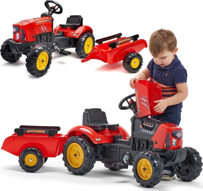 Traktor lodër Falk Supercharger 2030AB, me pedale, me rimorkio, i kuq
